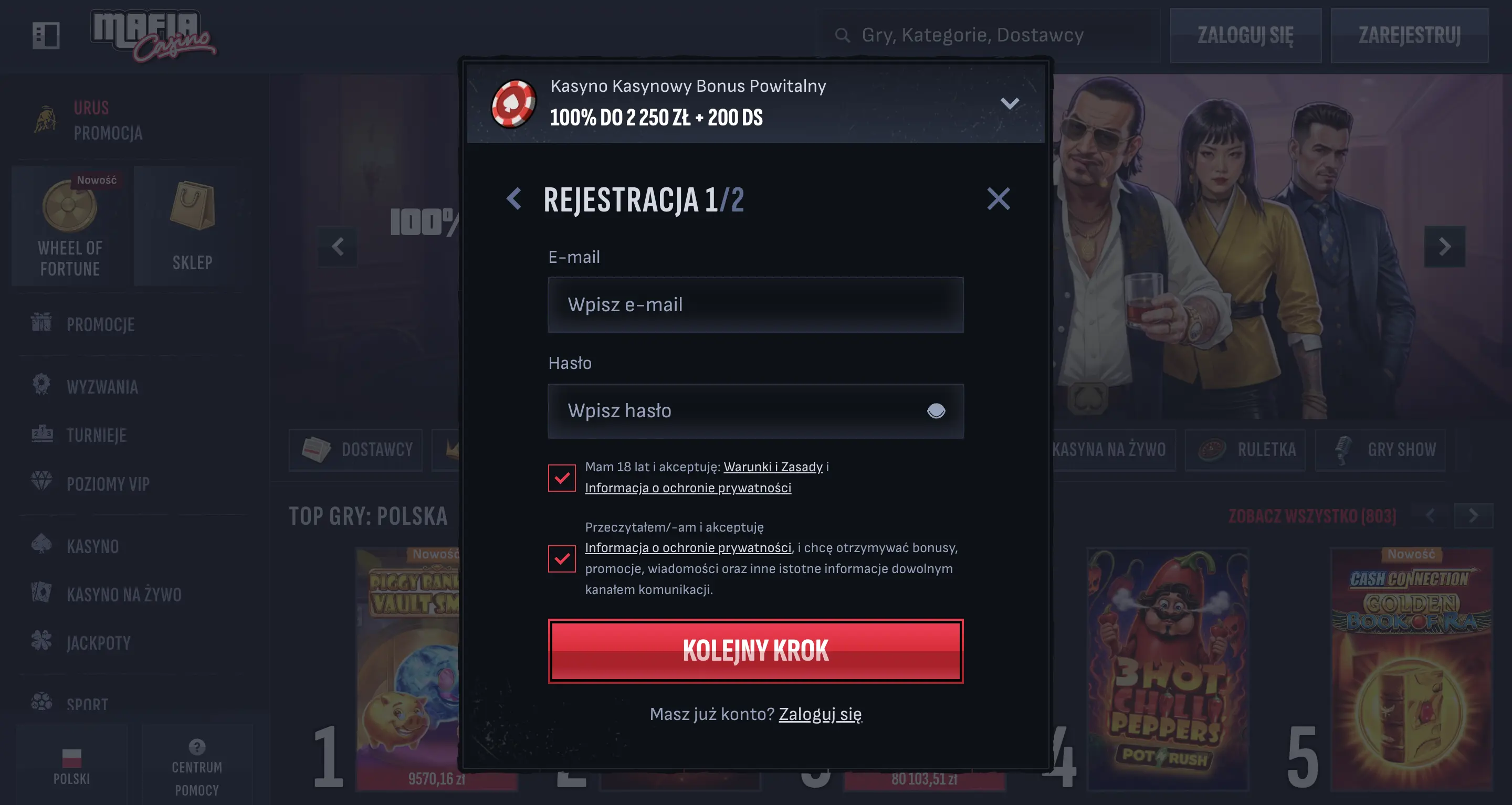 Jak wygląda start w casino Mafia od rejestracji do gry